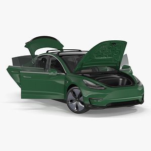 Tesla Model 3 with Wheel and Roof Accessories Rigged for Maya