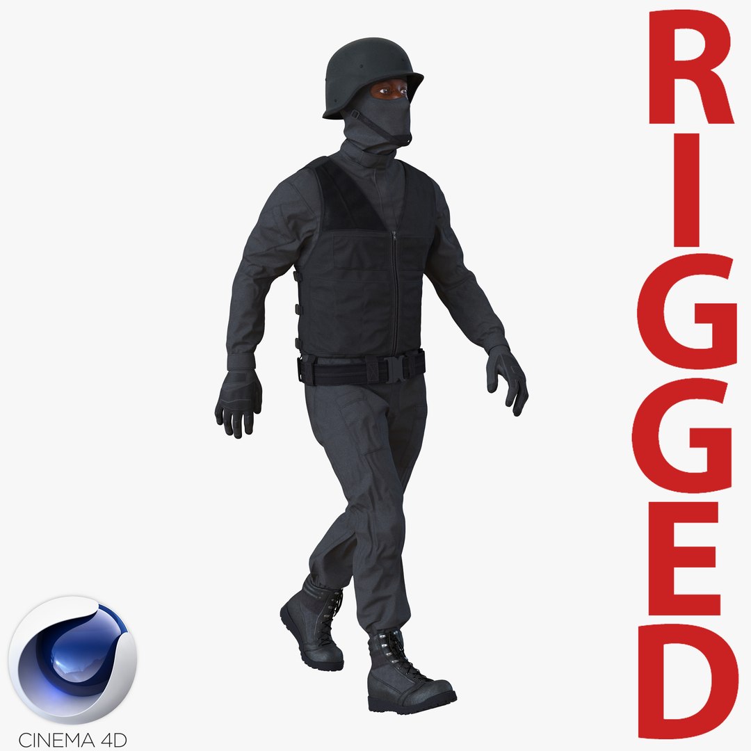 SWAT Man Afro American Rigged 3 for Cinema 4D 3D Model 3D model preview