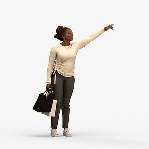 3D 00317Theresia017 - Adult Black woman waiting in retail space with bag autumn or spring attire