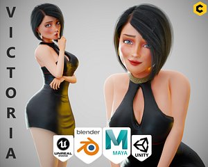 Stylized Cartoon Game Sexy Girl Character Rigged model
