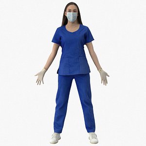 3D Elizabeth Uniform Medical 01 A Pose Blue model