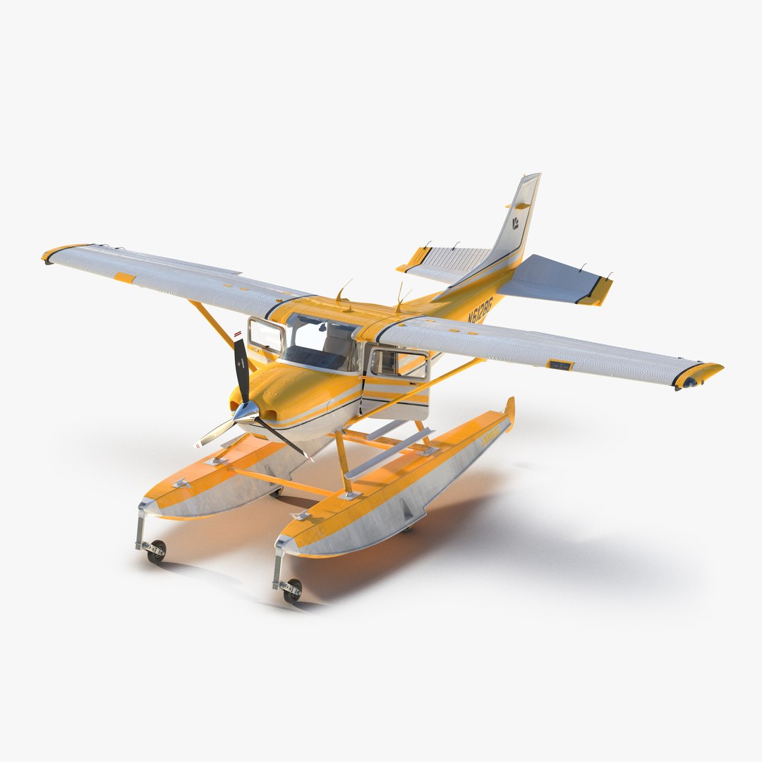 Cessna 182 Skylane on Floats Rigged Yellow 3D model preview