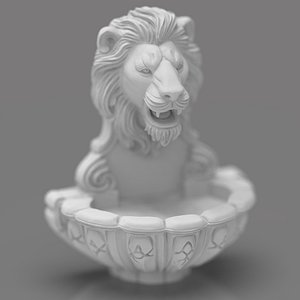 3D Lions Fountain Majesty Detailed Lion Head Wall Fountain STL 3D print model