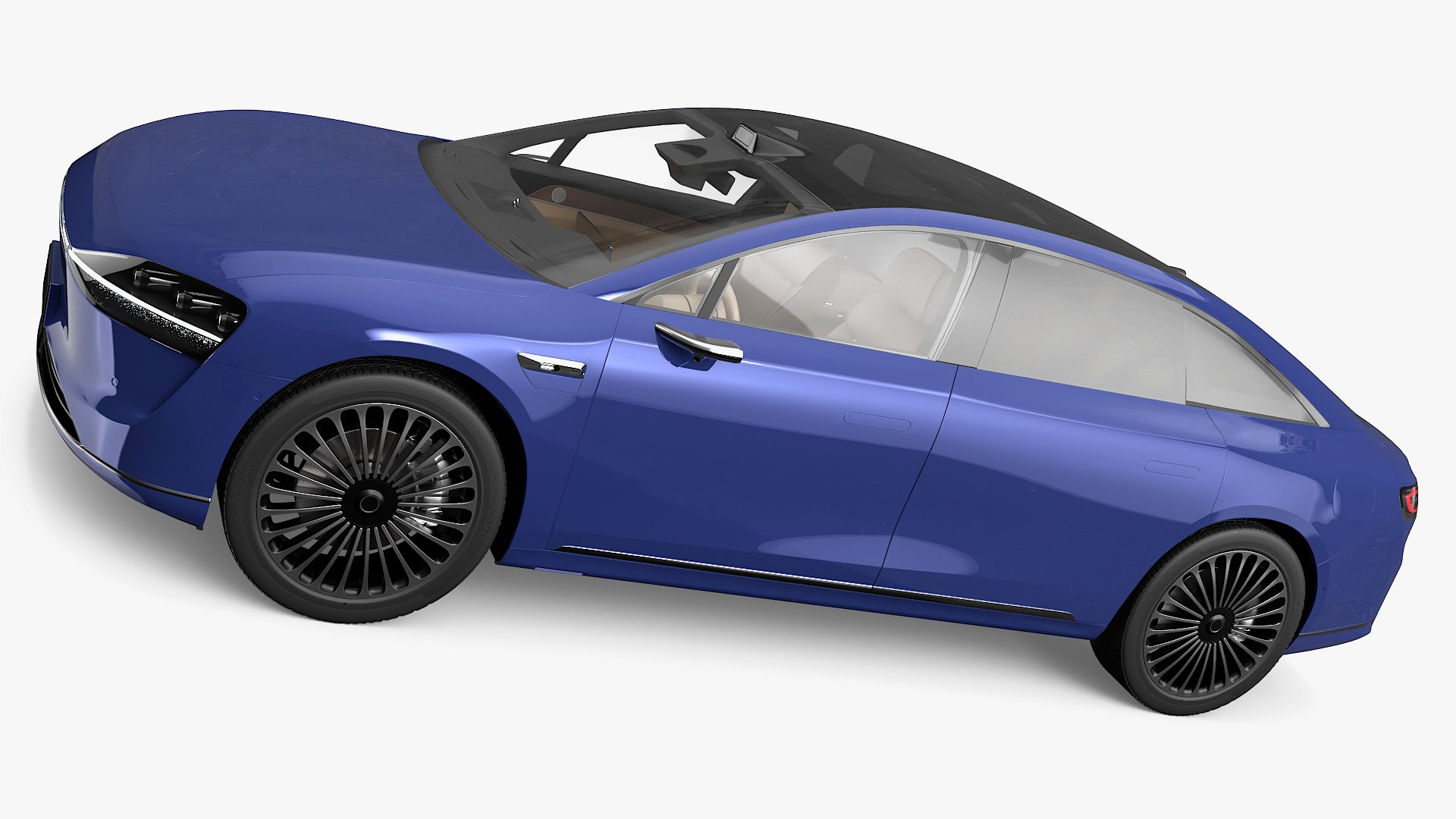 Urban Electric Sedan Car Blue Simplified 3D model for vehicle visualization, games, animation, transport scenes, and automotive rendering