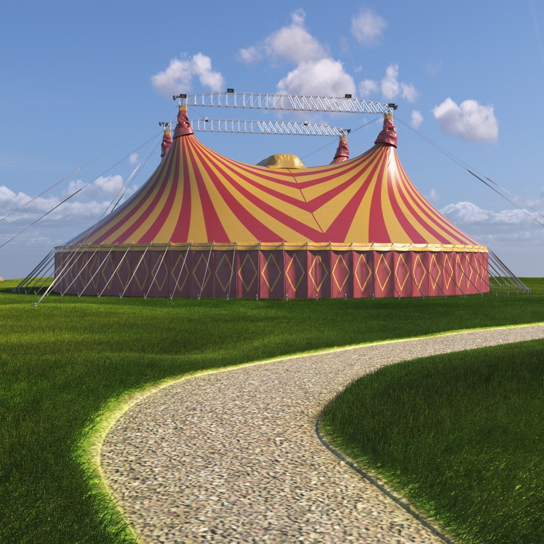 Circus Tent Red Yellow Striped 3D model preview