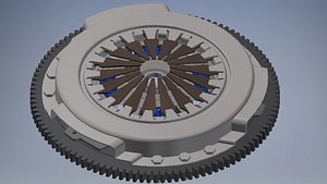 3D model engine flywheel and manual clutch assembly