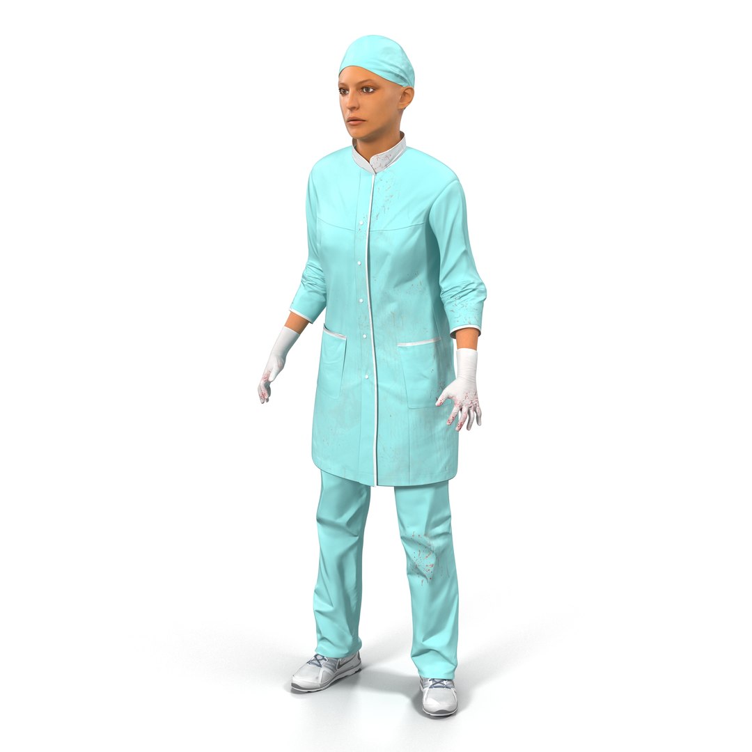 Female Surgeon Mediterranean with Blood Rigged 2 3D Model 3D model preview
