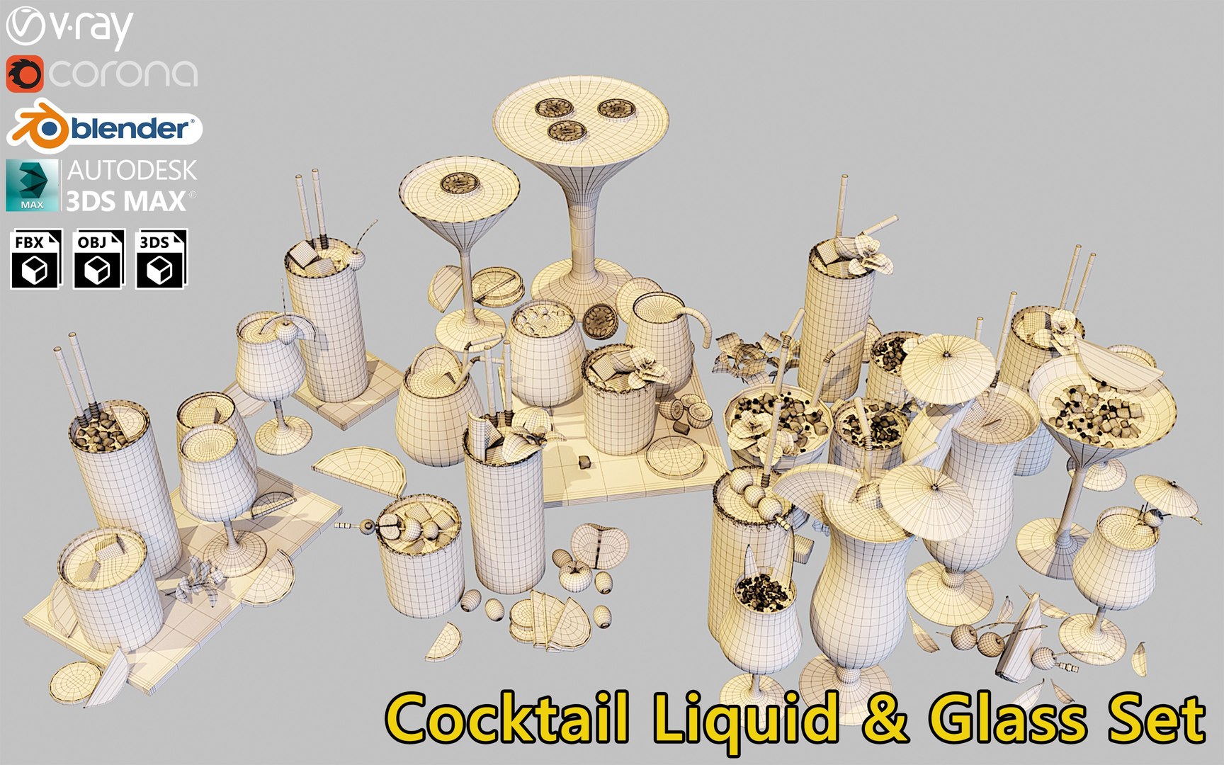 Cocktail Liquid Glass Set 3D Model - TurboSquid 1680407