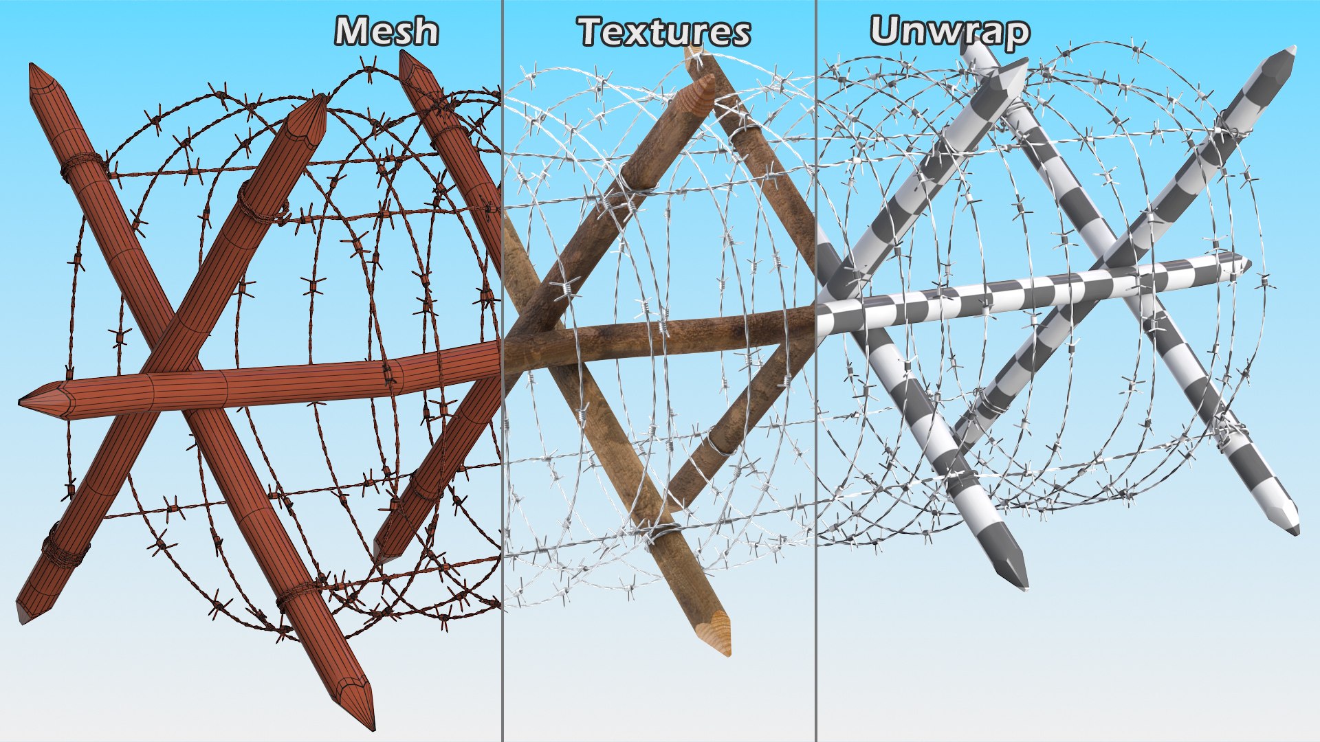 Cheval de Frise Barbed Wire Fence model https://p.turbosquid.com/ts-thumb/Sg/floPqb/L7/chevaldefrisebarbedwirefence3dsmodel017/jpg/1617652532/1920x1080/fit_q87/fa906da5818df17b2e47cff2e298b86cbfd038a0/chevaldefrisebarbedwirefence3dsmodel017.jpg