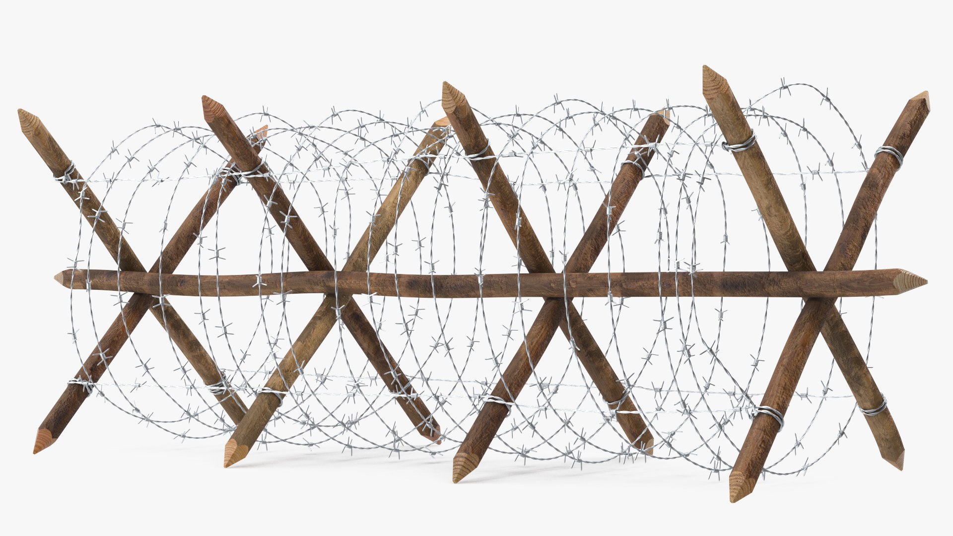 Cheval de Frise Barbed Wire Fence model https://p.turbosquid.com/ts-thumb/Sg/floPqb/az/chevaldefrisebarbedwirefence3dsmodel007/jpg/1617652464/1920x1080/fit_q87/b30ec3eb68109eef09ffa95e38280fdadb96ce6c/chevaldefrisebarbedwirefence3dsmodel007.jpg