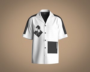 3D Mens black and white color block resort shirt with detailing