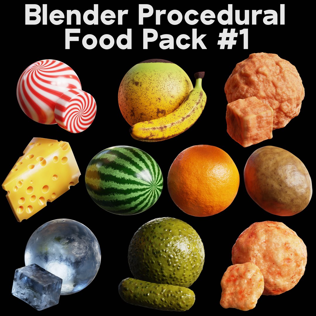 Blender Procedural Food Pack 1 model https://p.turbosquid.com/ts-thumb/Sh/nK1jWO/PA/proceduralfoodpack1square2/jpg/1663691769/1920x1080/fit_q87/2a3b75f4a31fa2e264ff23d8a294a537b09ee5a0/proceduralfoodpack1square2.jpg