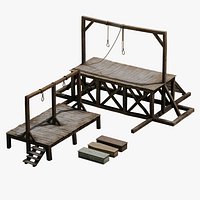 Medieval Gallows Platform with 3 Coffins