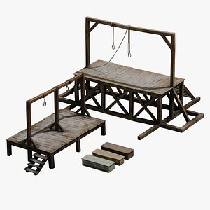 Medieval Gallows Platform with 3 Coffins