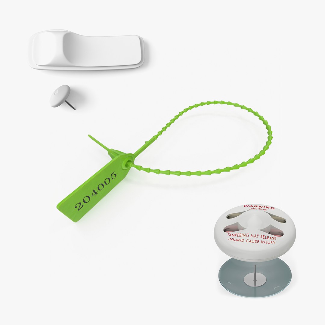 Security Tags Collection 3D model for industrial visualization, technical presentation, simulation, product rendering, and animation