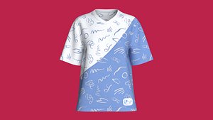 Girls Diagonal Split Doodle Graphic T-Shirt