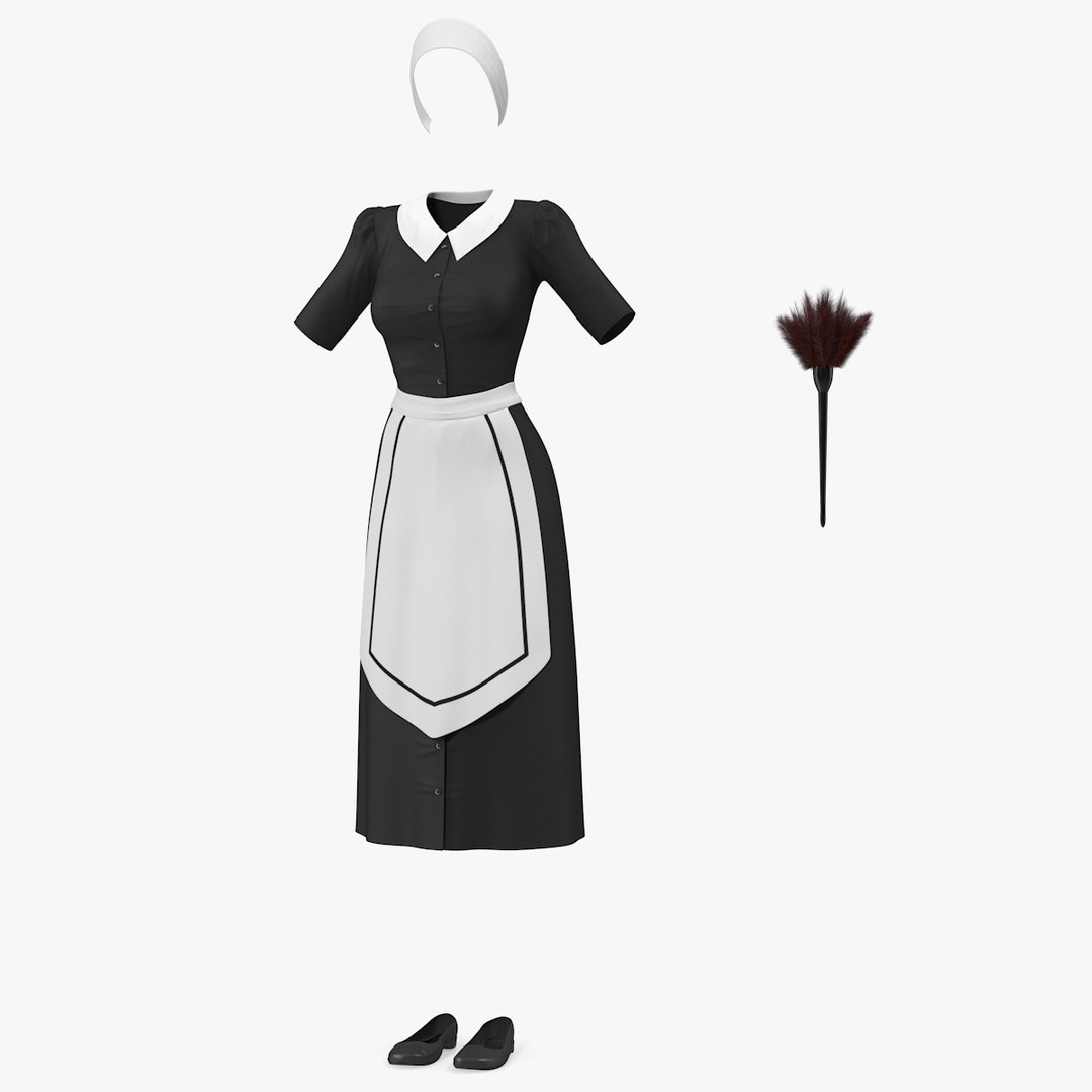 Housemaid Uniform with Feather Duster 3D model preview