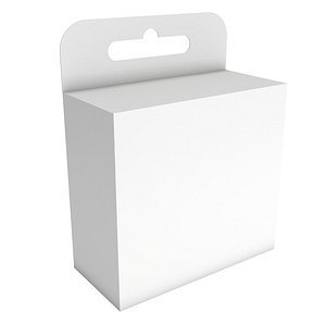 White paper hanging box. Packaging container with hanging hole.