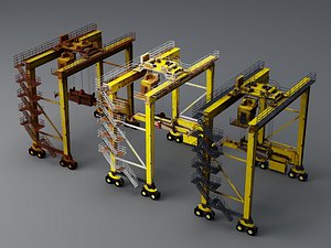 3D Port Gantry Crane RTG Machinery Pack PBR Game Ready model