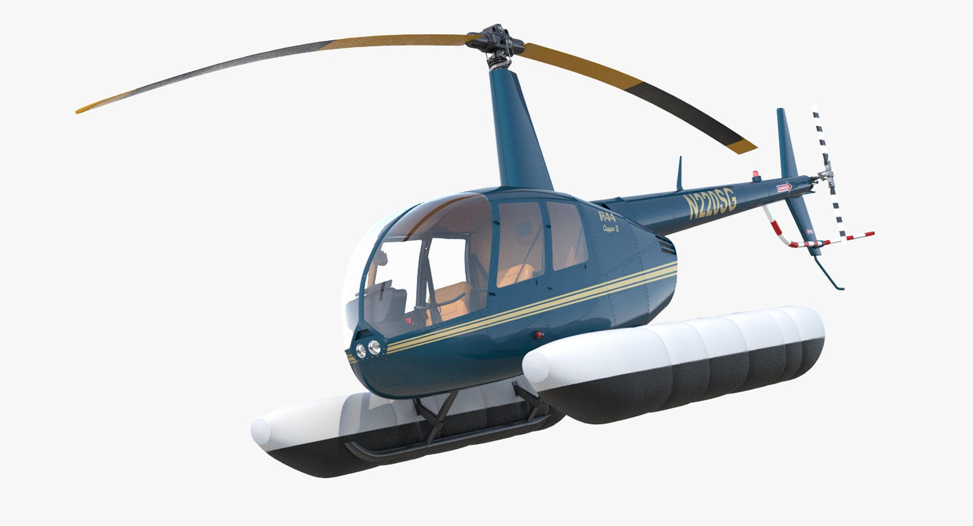 Helicopter Robinson R44 Floats 3d Model