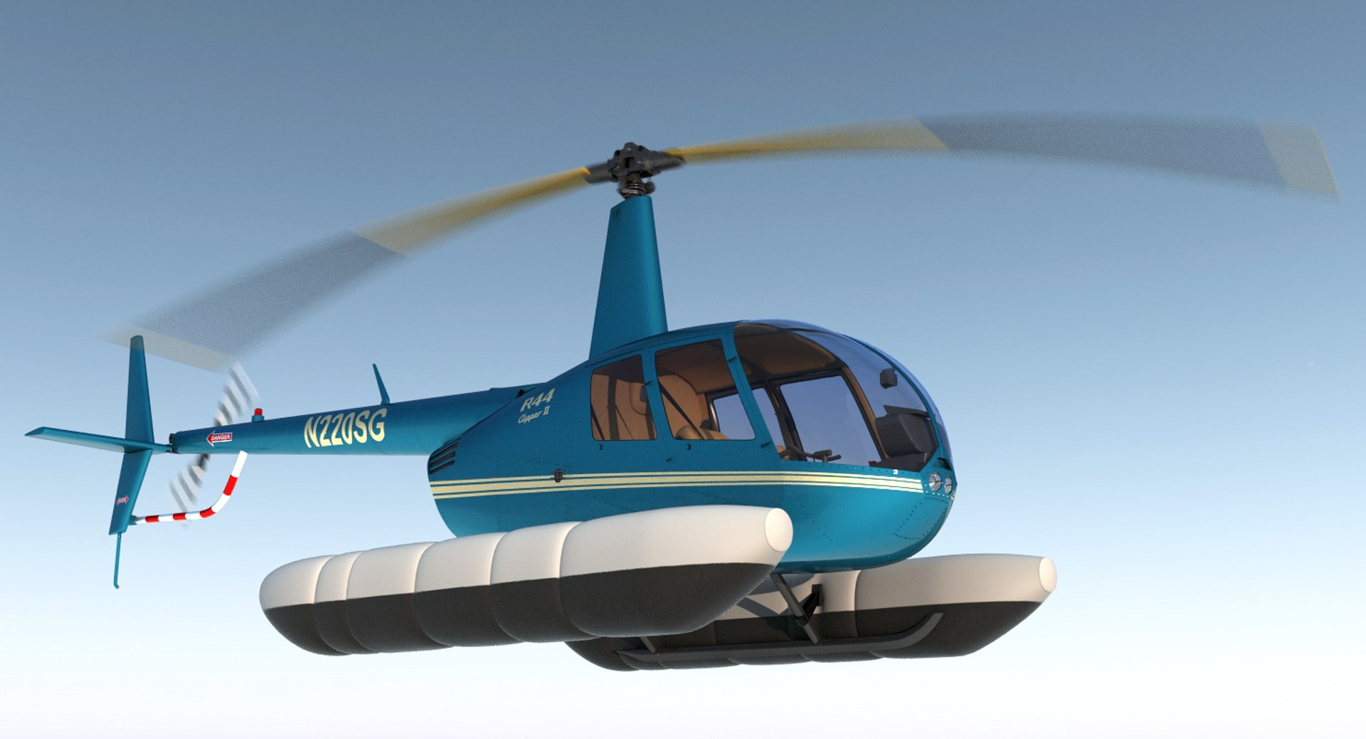 Helicopter Robinson R44 Floats 3d Model