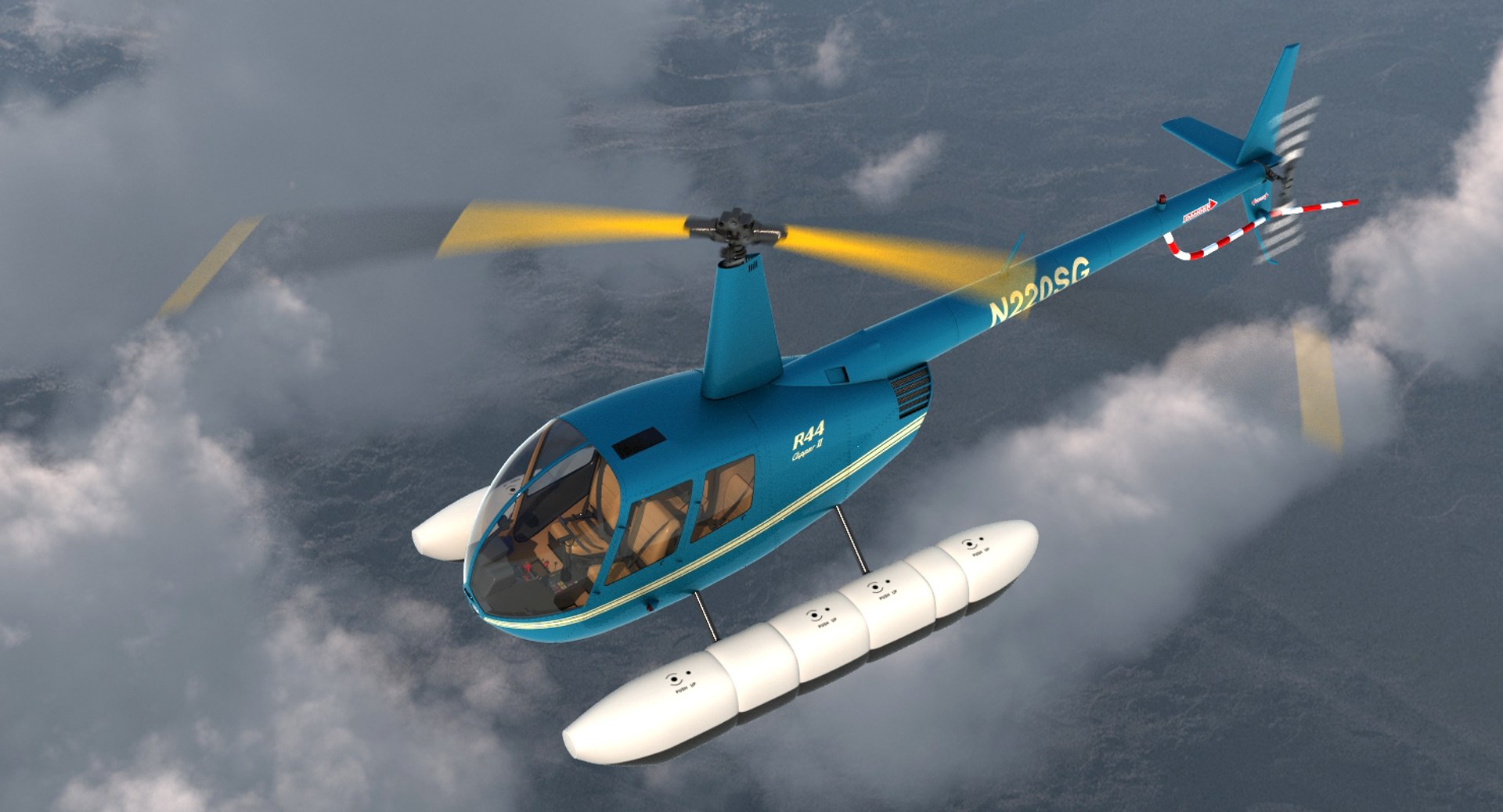 Helicopter Robinson R44 Floats 3d Model