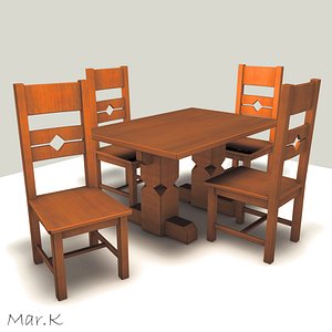 3d model of dinner table chairs