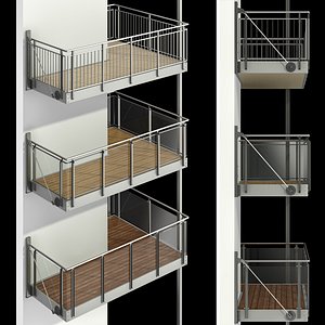 3D Metal balcony 3 types of console balconies model