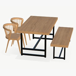 Wood Dining Table Chair Modern 3D model