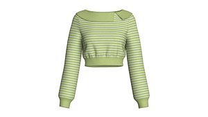 3D Girls Open-Collar Cropped Striped Sweater model