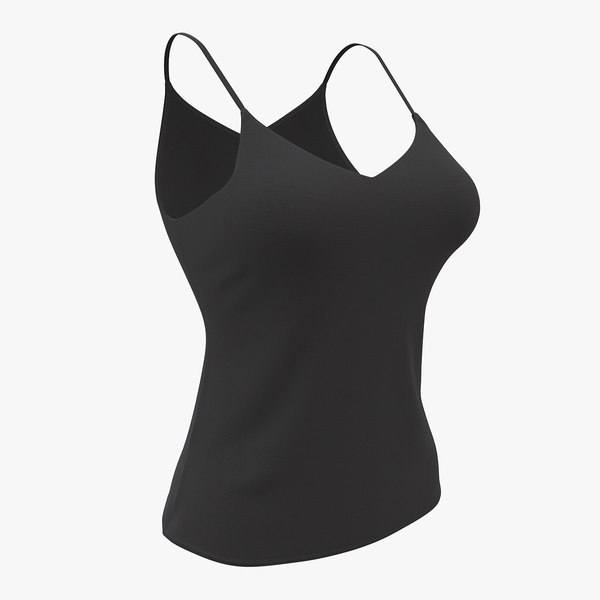 3D Strap Vest Top for Women Black Mockup