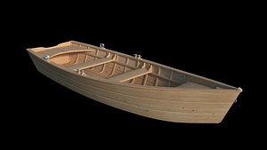 3D model flat wooden row boat