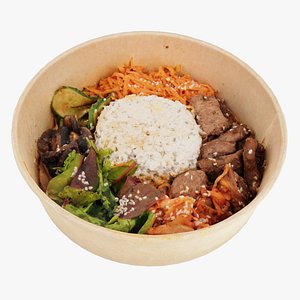 Bibimbap Korean rice dish Poke bowl lunch with rice beef and cabbage model