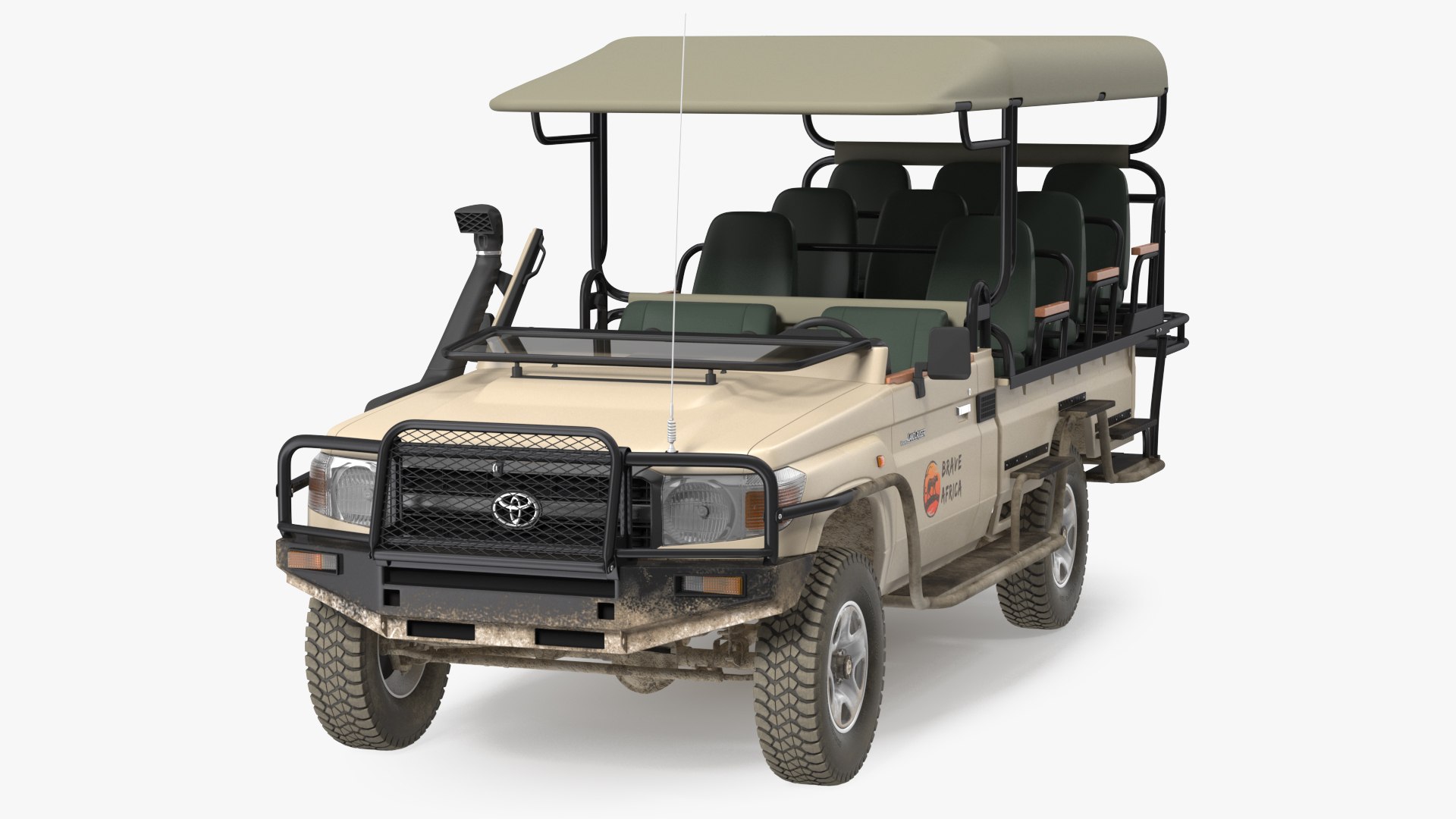 Toyota Land Cruiser Safari Open Sided Beige Dirty 3D model preview