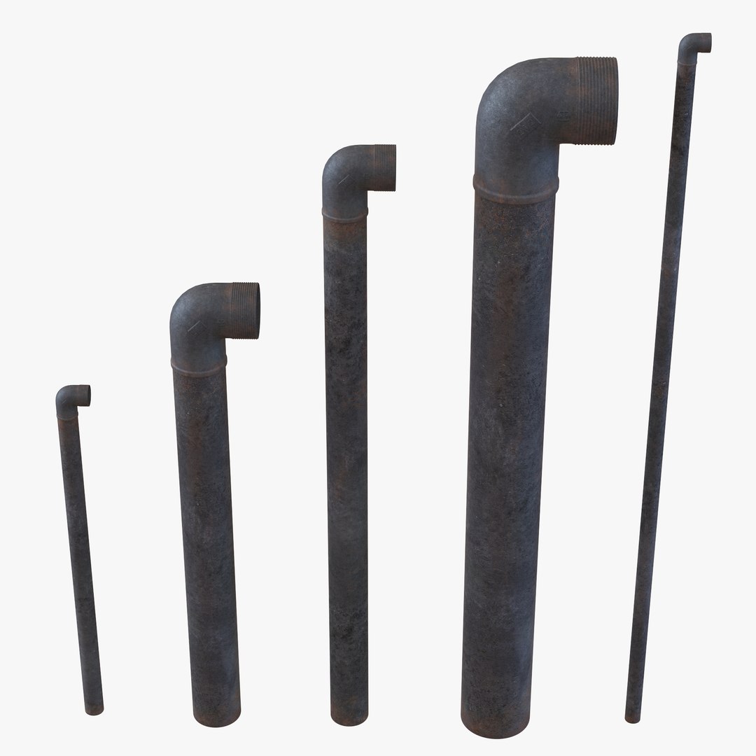 Iron Pipes with Elbow Attachment 90 3D Models 3D model preview