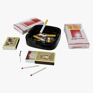 3D model Cigarette Ashtray Match 001