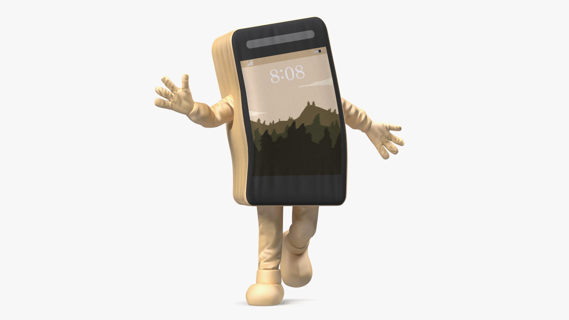 Phone Costume Character Golden Rigged 3D model preview