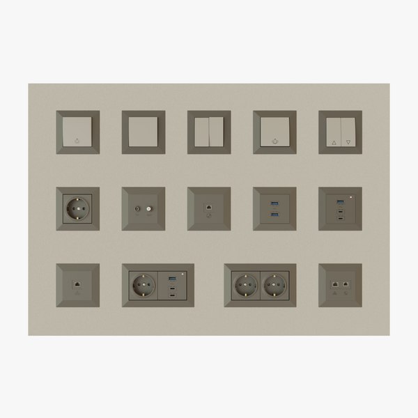 3D Wall Socket and Switches Collection Model A model