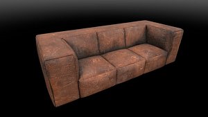 Mid-Century Modern Genuine Leather Sofa