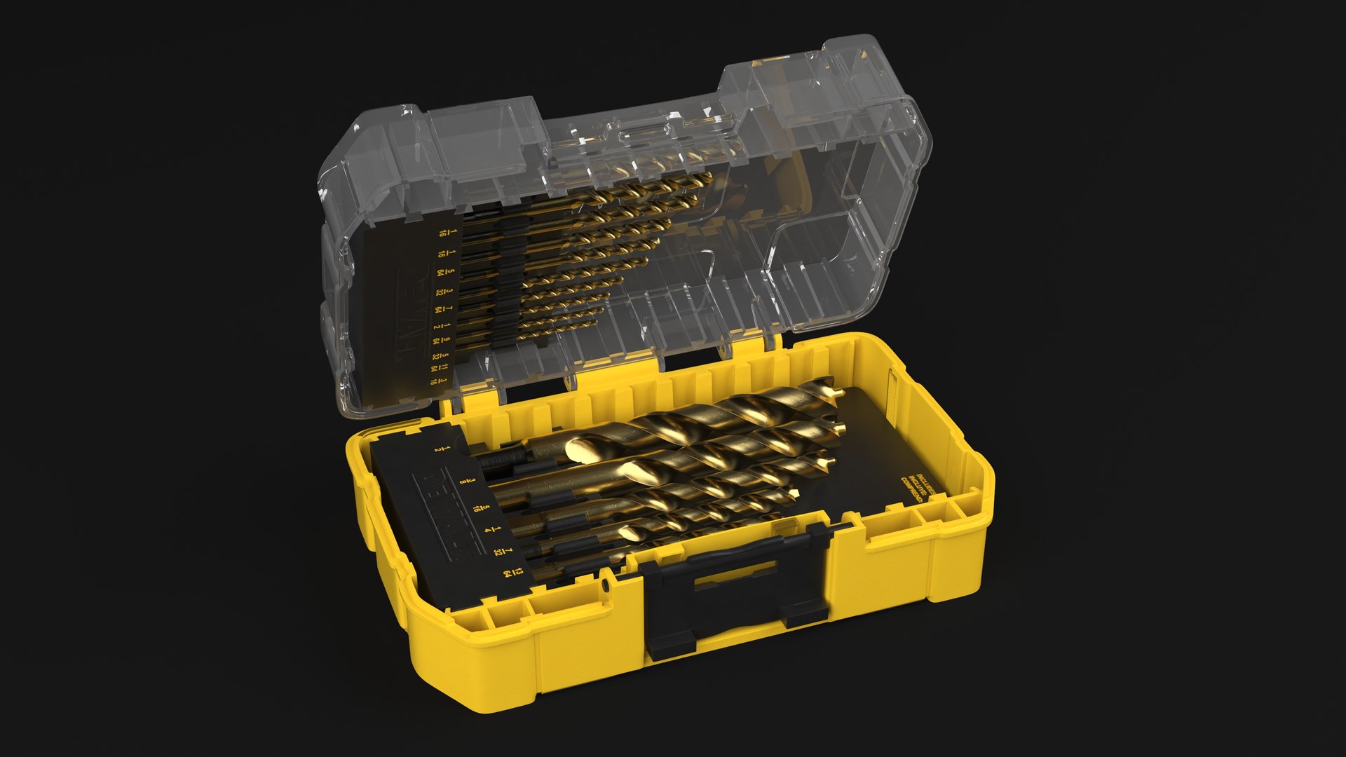 DeWalt Titanium Nitride Coated Drill Bit Set with Case 3D model https://p.turbosquid.com/ts-thumb/Sk/ugzYTG/p7/dewalttitaniumnitridecoateddrillbitsetwithcase3dsmodel004/jpg/1685308829/1920x1080/fit_q87/3c4a79dd71acad1ef4498d7effa1cccce7fa7f51/dewalttitaniumnitridecoateddrillbitsetwithcase3dsmodel004.jpg