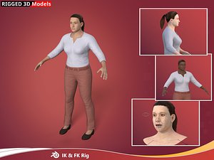 Woman Head and Full body Rigged Models -- IK FK Rig -- 3 Skin Textures