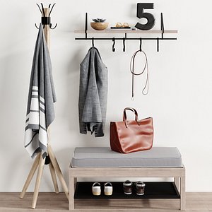 3D model Hallway Floor Hanger Shelf Bench Pottery Barn Bag