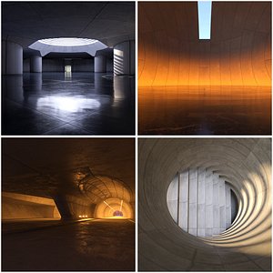 4 Futristic Interiors Set 3D