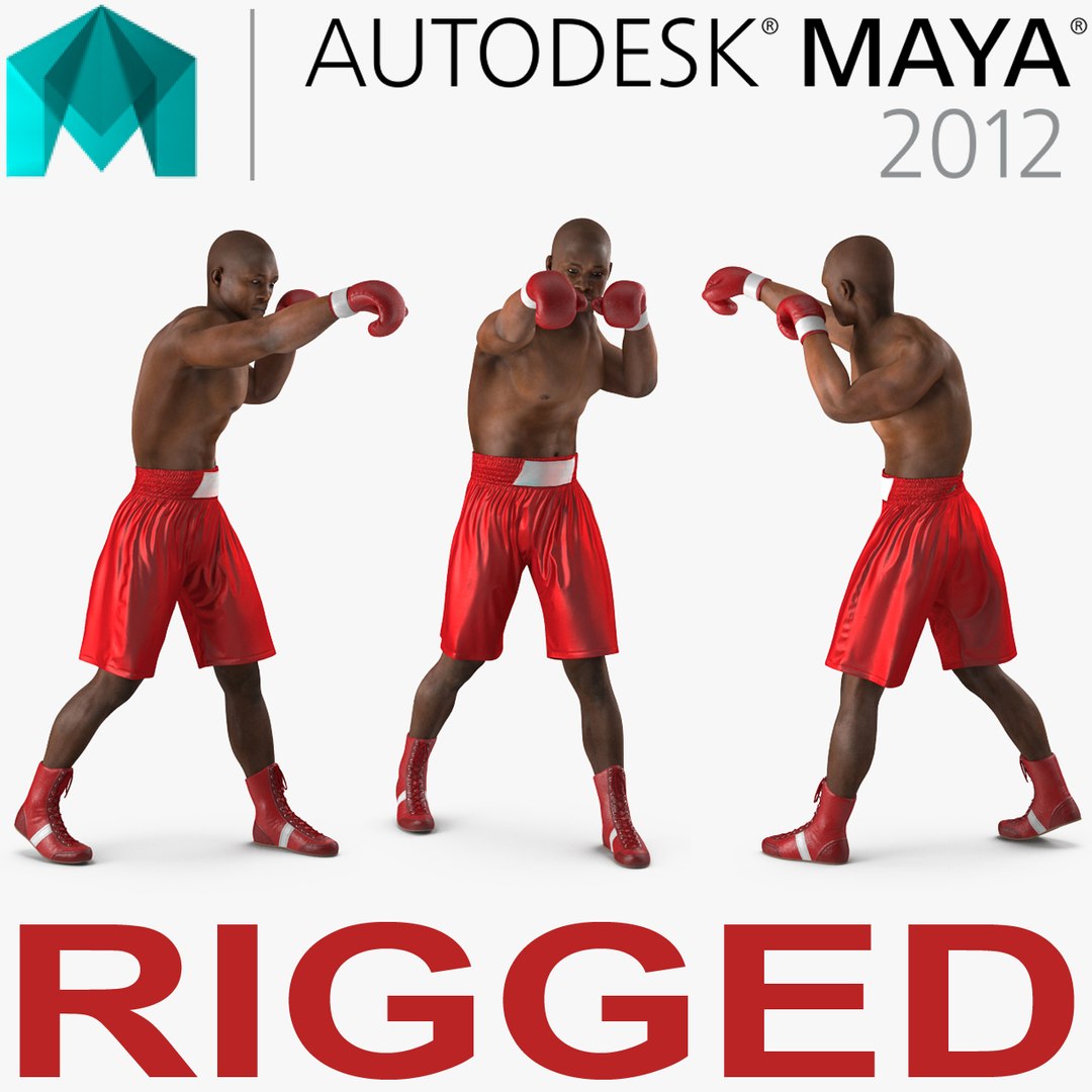 African American Boxer Red Suit 2 Rigged for Maya 3D Model 3D model preview