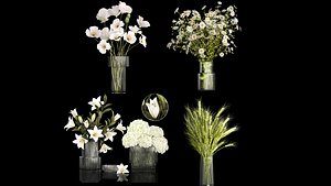 Set of bouquets hydrangea poppy chamomile wheat 423 model