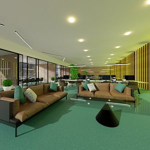 Modern Office with Meeting Rooms and Seating Area