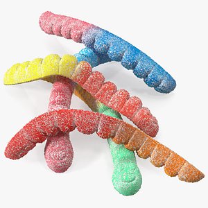 Sugar Coated Colorful Gummy Worms Pile 3D model