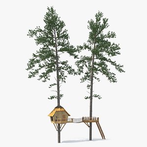 3D Large Tree House with Pines