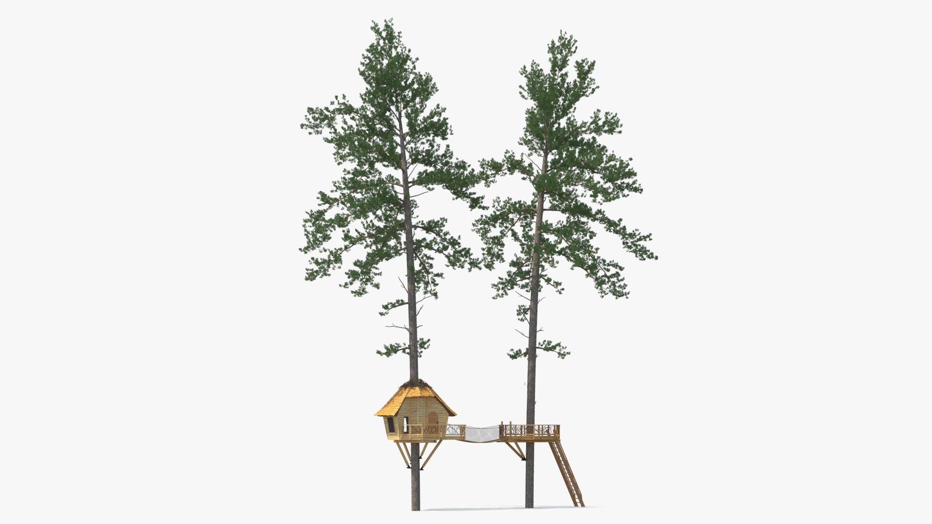 Large Tree House with Pines 3D model preview