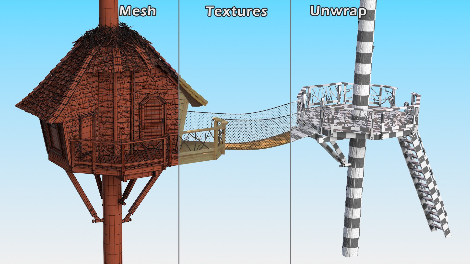 3D Large Tree House with Pines - TurboSquid 2099501